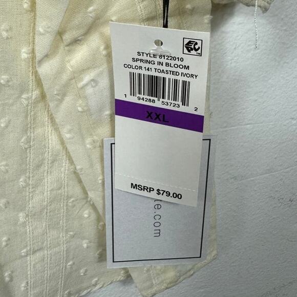 New 1.STATE Tie V-Neck Top in Toasted Ivory (Plus) Size XXL - Picture 4 of 9